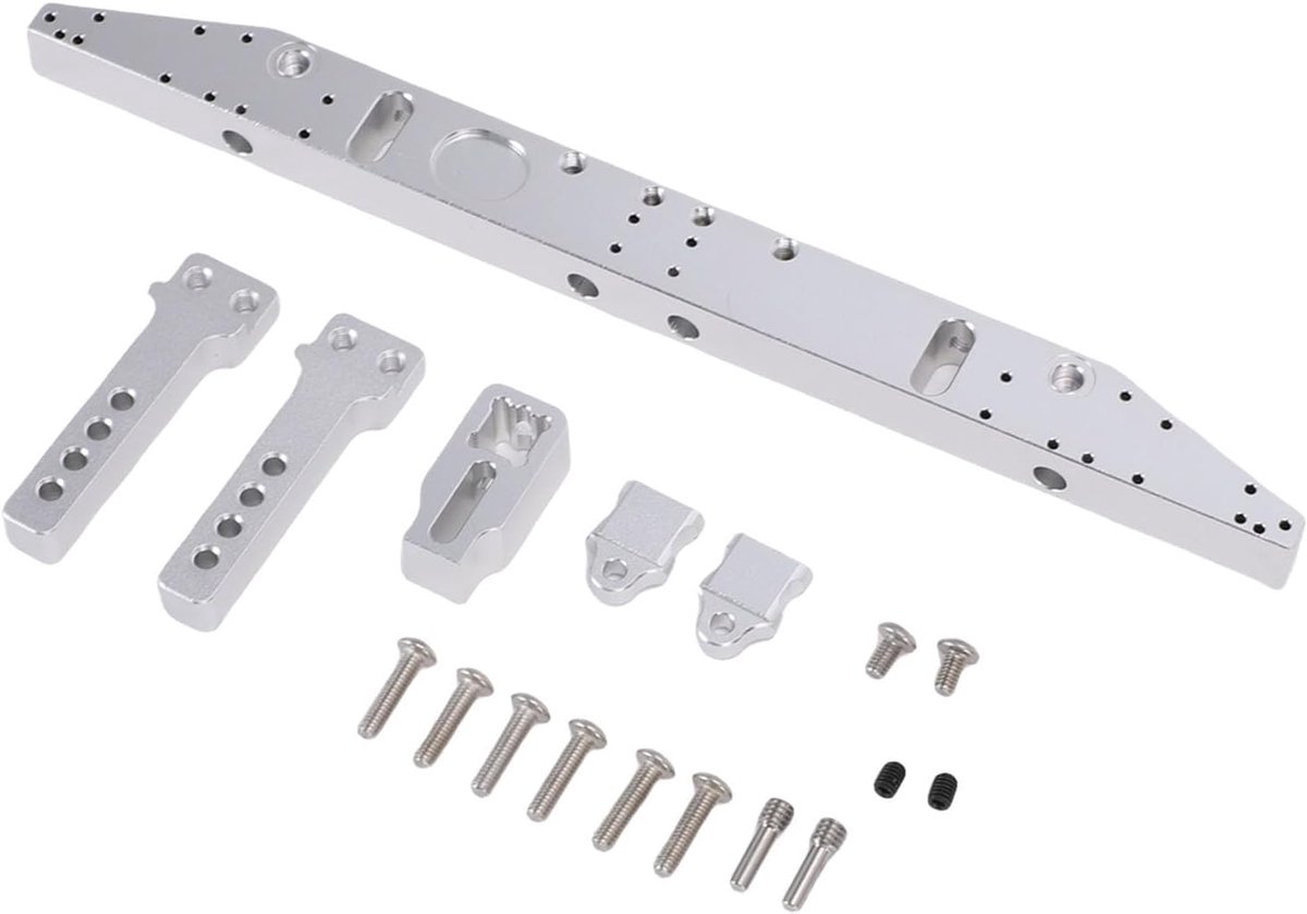 Achterbumper voor RC-auto, Legering, Hoogwaardig Metaalmateriaal met Zwart Geoxideerde, Gezandstraalde Afwerking, voor Off-road RC-modelauto met Uitzonderlijke slag- en (Zilver)