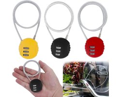 Kabel Sloten - Combinatie Slot - Bagage Beveiligen - 3-Cijferig Code - 3 Stuks - Zwart Rood Geel