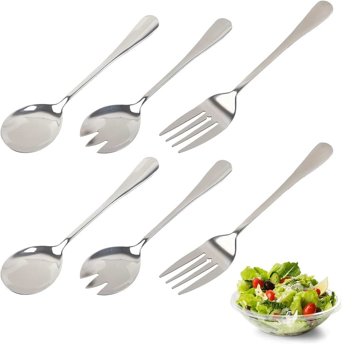 Saladebestek, roestvrij staal, 6-delig, serveerbestek met slalepel en serveerlepel WMF Style, voorhangbestek, multifunctioneel serveerbestek voor gezinnen en feestjes.