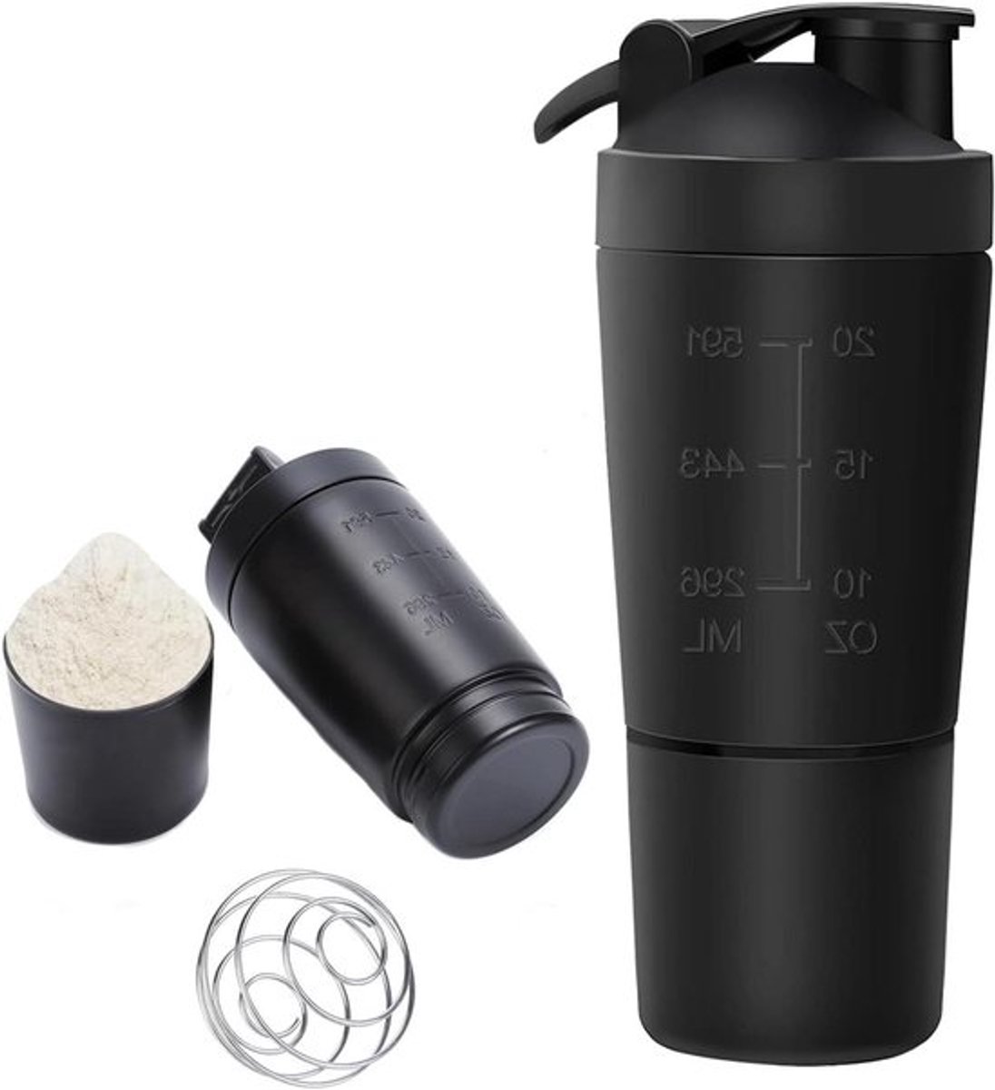 Proteïne Shake Beker Roestvrijstaal Dubbelwandig 200 ml - Sport Fitness Dieet - BPA-vrij Zwart