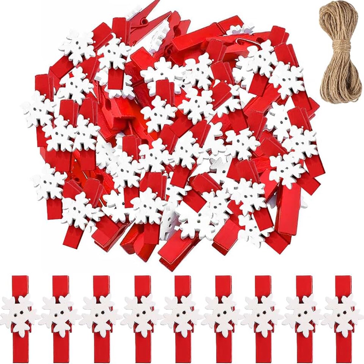 50 stuks mini-kerstknijpers van hout, kerstklemmen, kerstklemmen, kerstboom, fotoclip, kerstklemmen van hout voor kunsthandwerk om op te hangen (A)