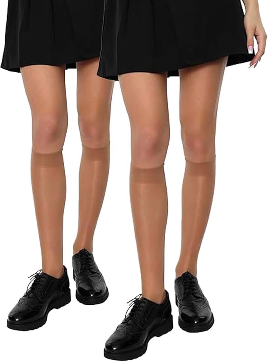 Kniekousen voor Dames - Transparante Stof Klassiek Design Brede Elastische Band Ademend Materiaal - 2 Paar Pop Duurzame Kwaliteit Zijdige Textuur Neutrale Kleuren Made in Italy