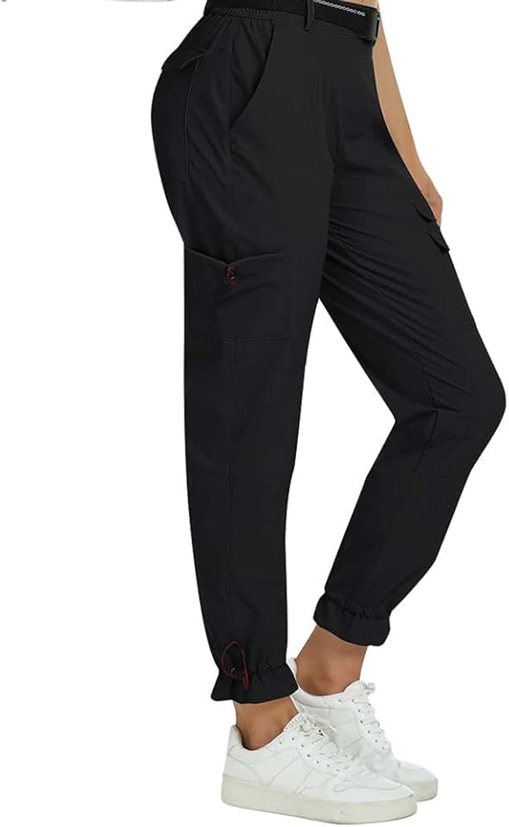 Wandelbroek voor dames, lichte cargobroek, ademende trekkingbroek, workout, waterdicht, winddicht, casual outdoorbroek, zwart, XXL