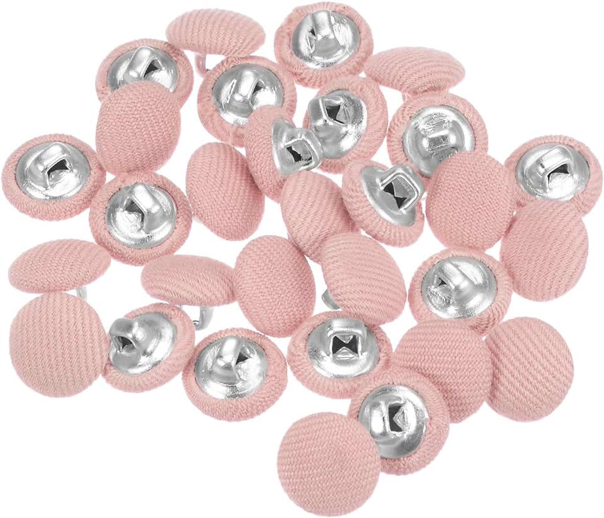Stoffen stof met knoop, 30 stuks, 18 l, 11,5 mm, rond, metaal, genaaide schacht, knopen voor kleding, jurk, blouses, roze