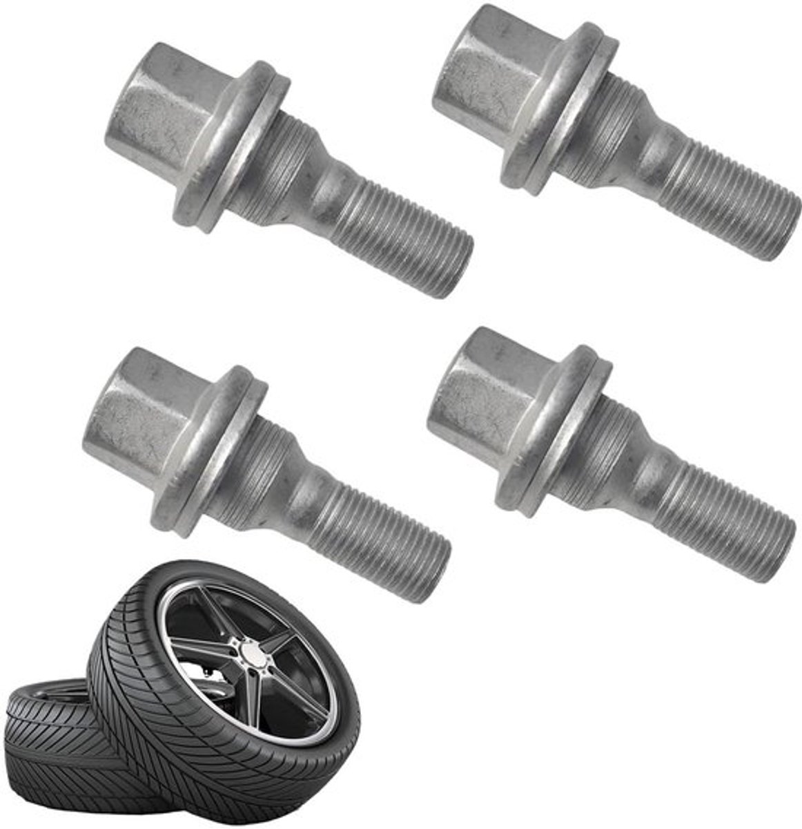 4 Stuks Zeskant Wielbouten van Carbon Staal | Wielmoeren voor Auto met Ring | Bandbouten voor Wielnaafmontage