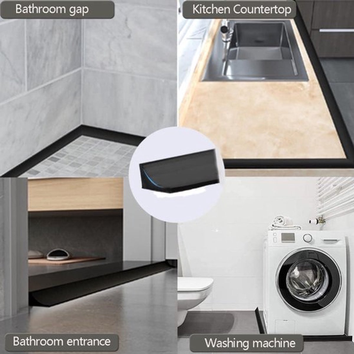 Zwarte siliconen afdichtstrip voor douche en bad - 20 mm x 12 mm - waterbarrière voor natte ruimte - tegelrandkit - badkamer, badkuip, keuken