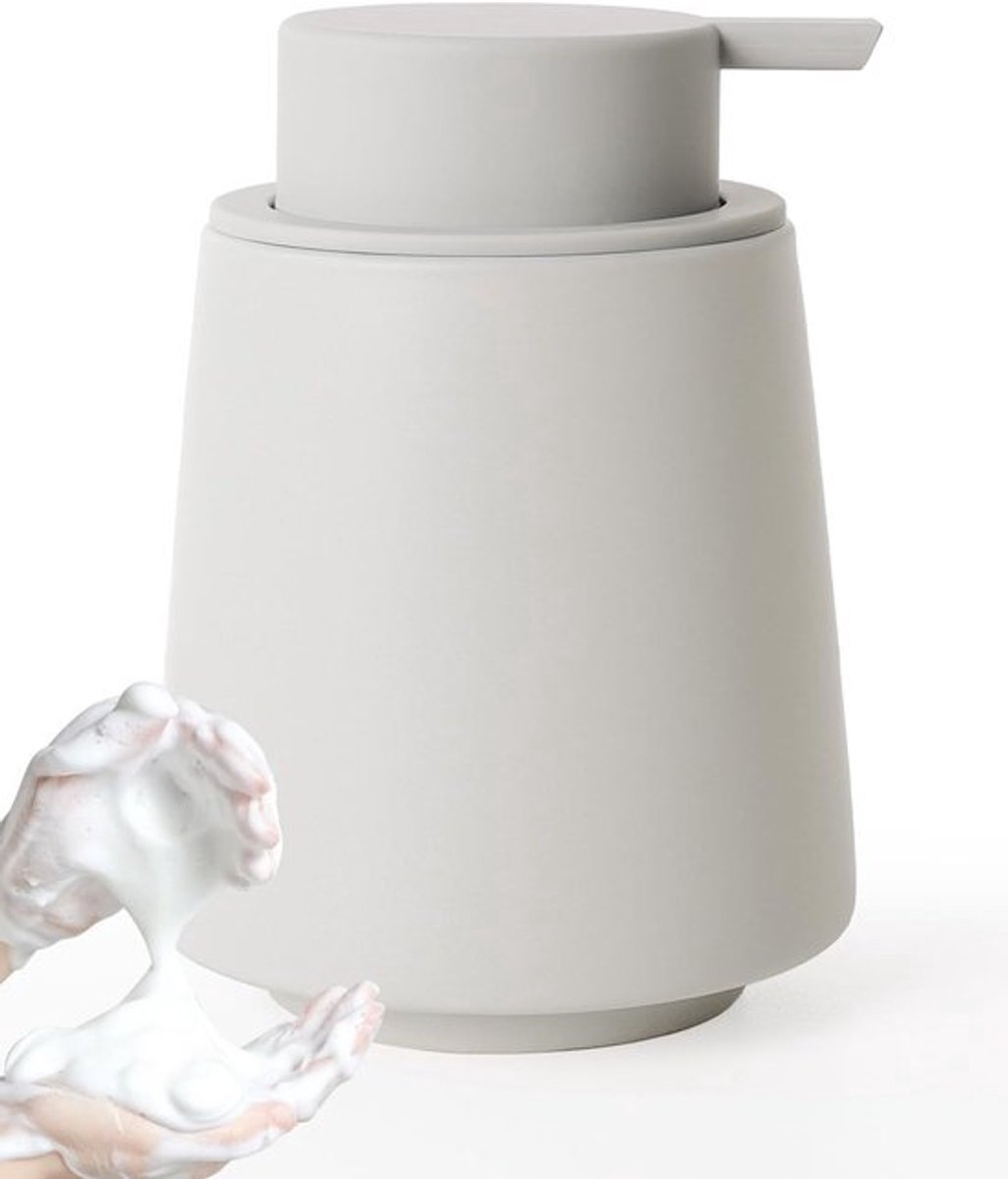 Navulbare keramische zeepdispenser voor keuken en badkamer, 400 ml, grote pompkop, grijs, ideaal voor schuimzeep en afwasmiddel