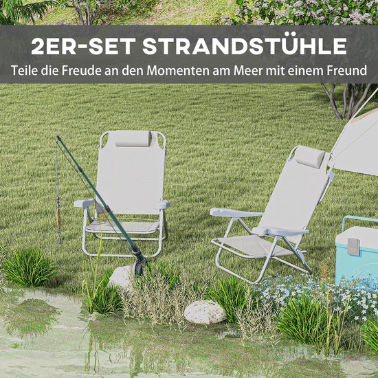 Set van 2 opvouwbare campingstoelen, campingstoel met 6-voudig verstelbare rugleuning van gaas en hoofdsteun, 62 x 65 x 80 cm lichtgrijs — afbeelding 5