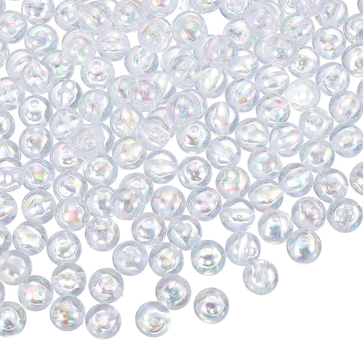 Kralen, 8 mm, 100 stuks, rond, transparant, AB-kleuren, met gat voor oorbellen, armbanden, halskettingen, sleutelhangers, wit