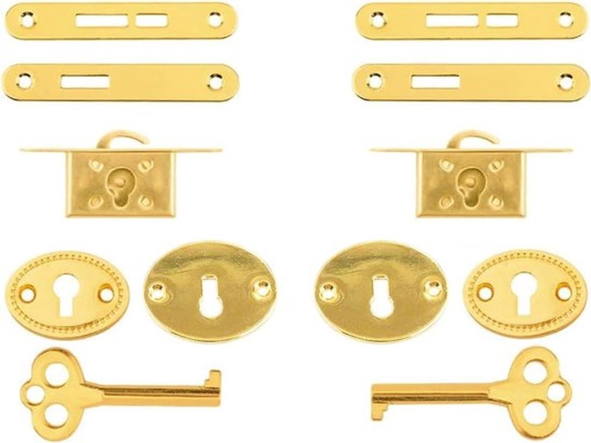 Antieke kastsloten - Insteeksloten voor lade en kast - Retro bureau lade veerslot - 2 sets - Gouden kastslot set - Geschikt voor juwelendoosjes - Authentiek design