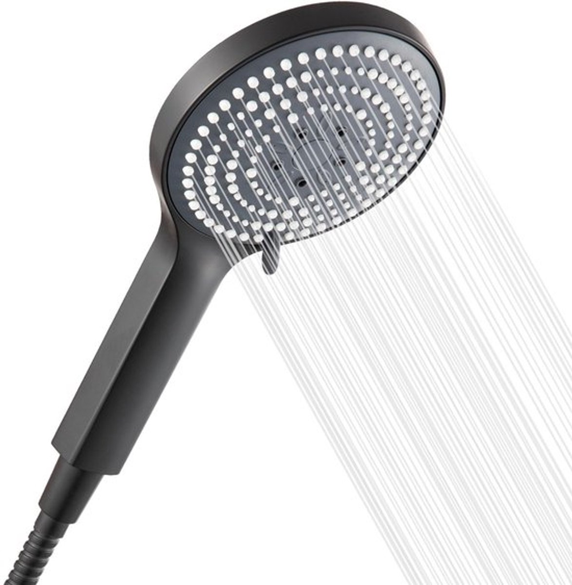 Douchekop, Handdouche, met 6 Massagestanden, Waterbesparende Douchekop, met 1,6 m Flexibele Slang, Handdouche, Groot Formaat (Φ130mm), Zwart