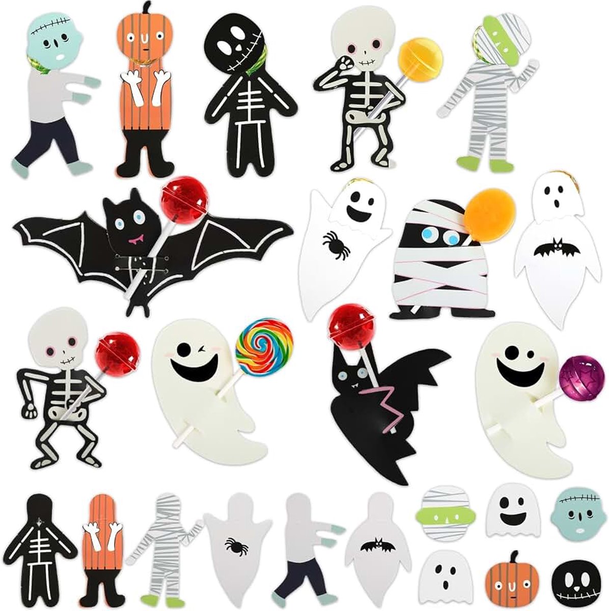 Halloween Lolly Houder, Schedel Vleermuis Pompoen Ghost Papier Lolly Kaarten Halloween Party Bag Vulstoffen Trick or Treat Feestbenodigdheden Lolly Wrapping Supplies Snoep Houder Decoraties, 32