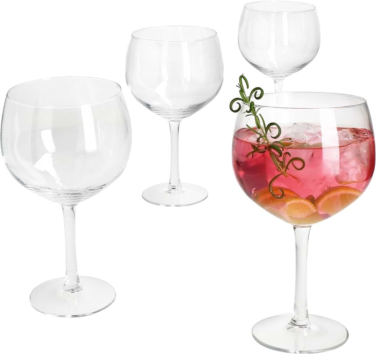 Gin Tonic glazen, 4-delige set, 400 ml, hoogte 19 cm, voor 4 personen, heldere gin-glazen met voet, transparant longdrinkglas voor water, dessert, cocktails enz. I bruiloft, feesten,