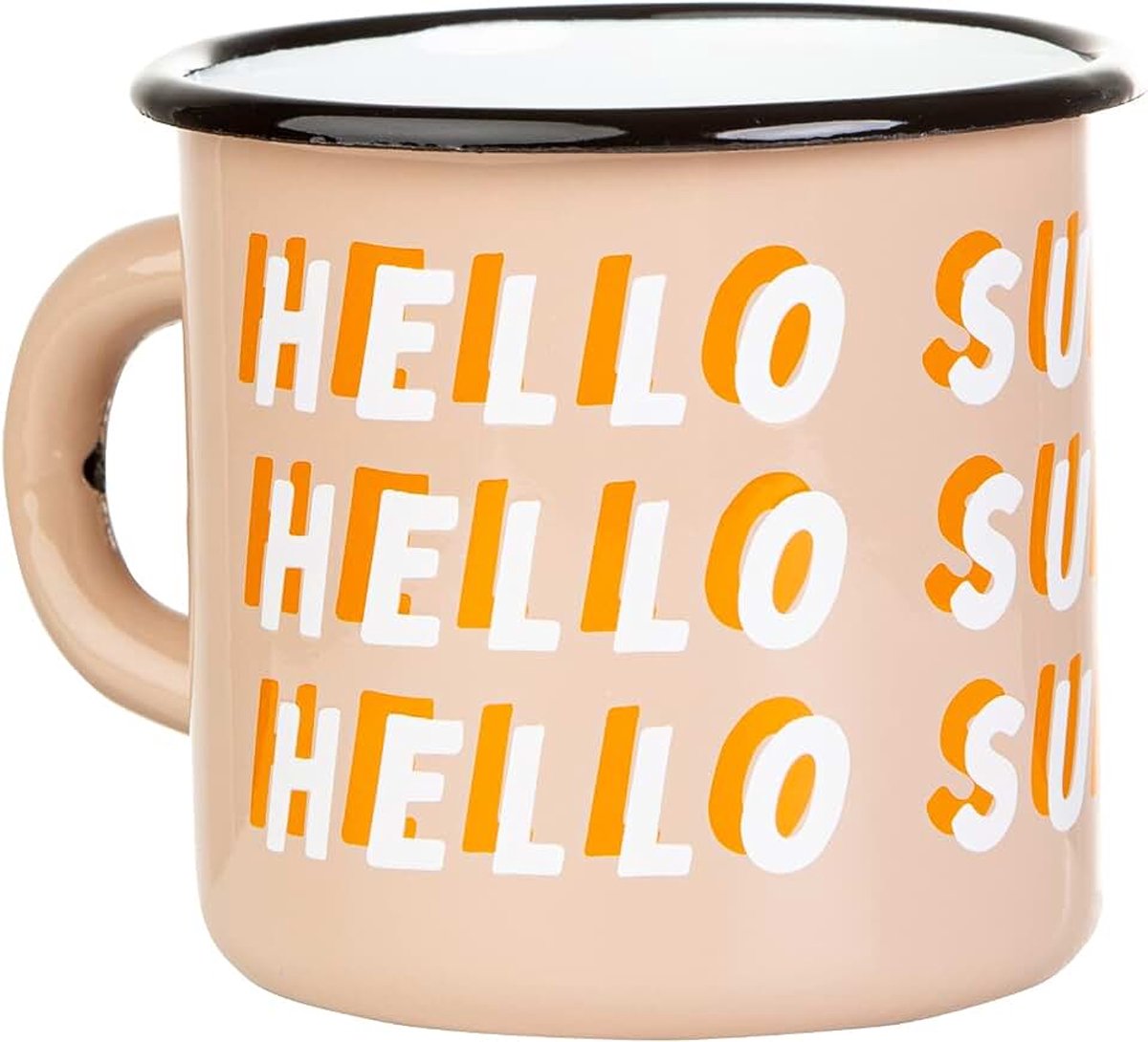 Hello Sunshine Retro emaille mok, 300 ml, buitenuitrusting, onbreekbaar en licht