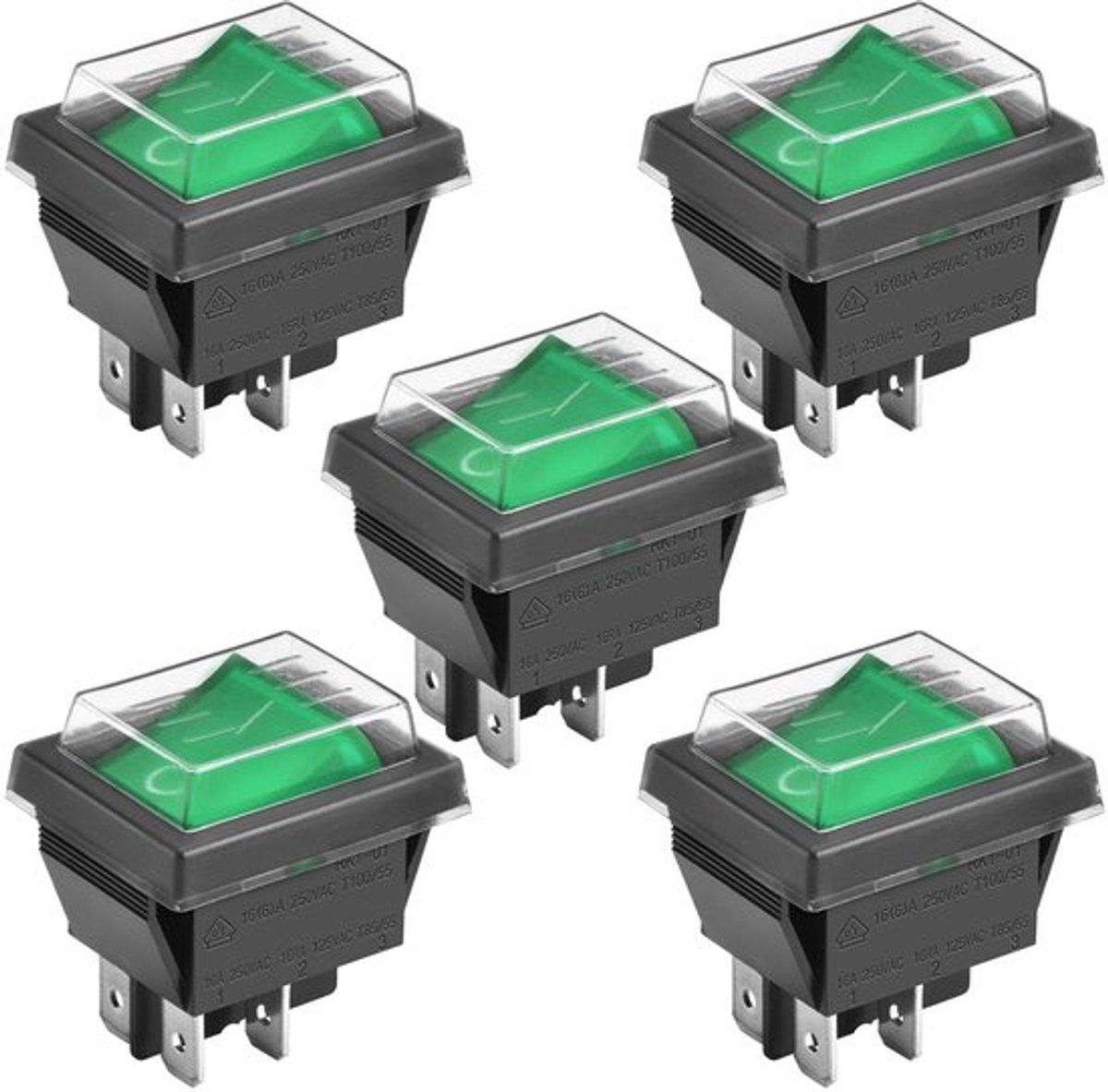 - Tuimelschakelaar - AAN-UIT Schakelaar - Waterdicht - Groen - 16A 250VAC - Veiligheid voor jouw projecten - 5Pack