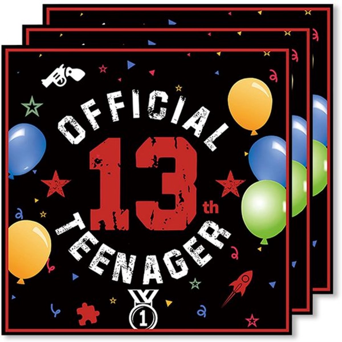 - 13e verjaardag - Feestelijke servetten - Perfect voor tieners - Zwart en rood - Verjaardagsfeest - 20 stuks - Geschikt voor jongens en me...