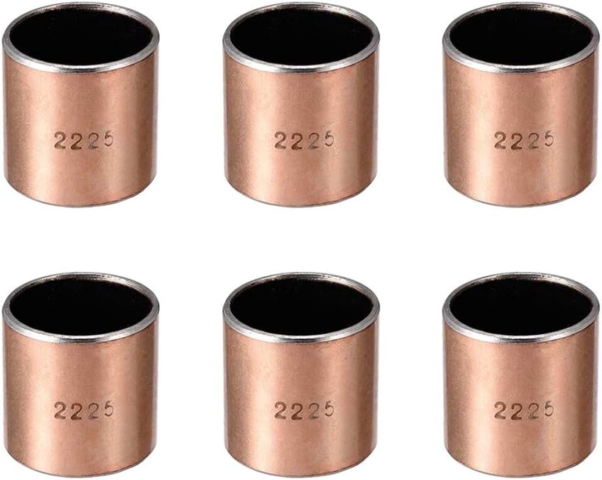 Lagers 22 mm boring x 25 mm buitendiameter x 25 mm lengte glijlagers opgerolde olievrije bussen, 6 stuks