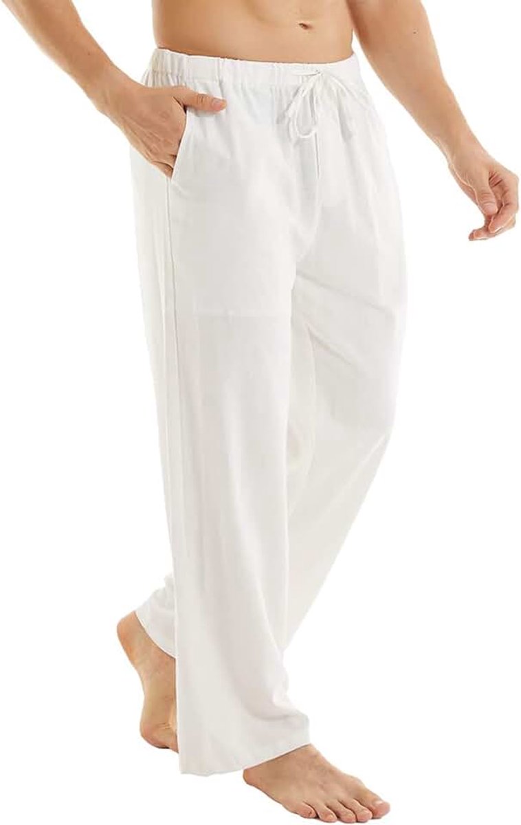 Linnen herenbroek, lange zomerbroek, wijd, licht, losse pasvorm, vrijetijdsbroek, yoga, vakantie, strandbroek met trekkoord