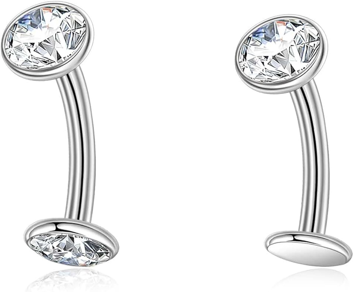 14G titanium navelpiercing met zirkonia, G23 titanium gebogen barbell met binnendraad, voor navel, wenkbrauwpiercing, helix, in 5 maten