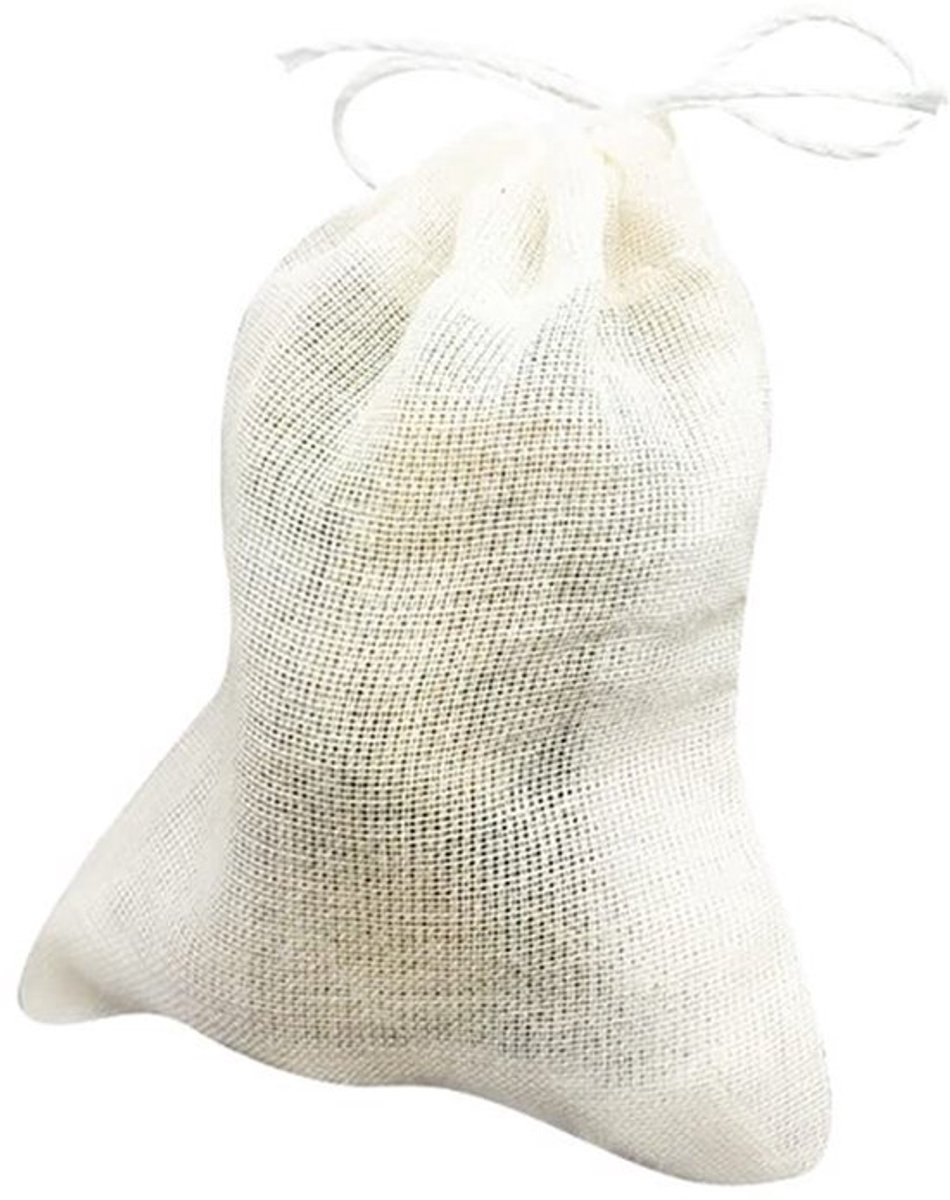 - Katoenen Mousseline Trekkoordzakken - Herbruikbare Zakjes - Wit - Voor Koffie en Thee - Specerijen en Kruiden - 50 Stuks