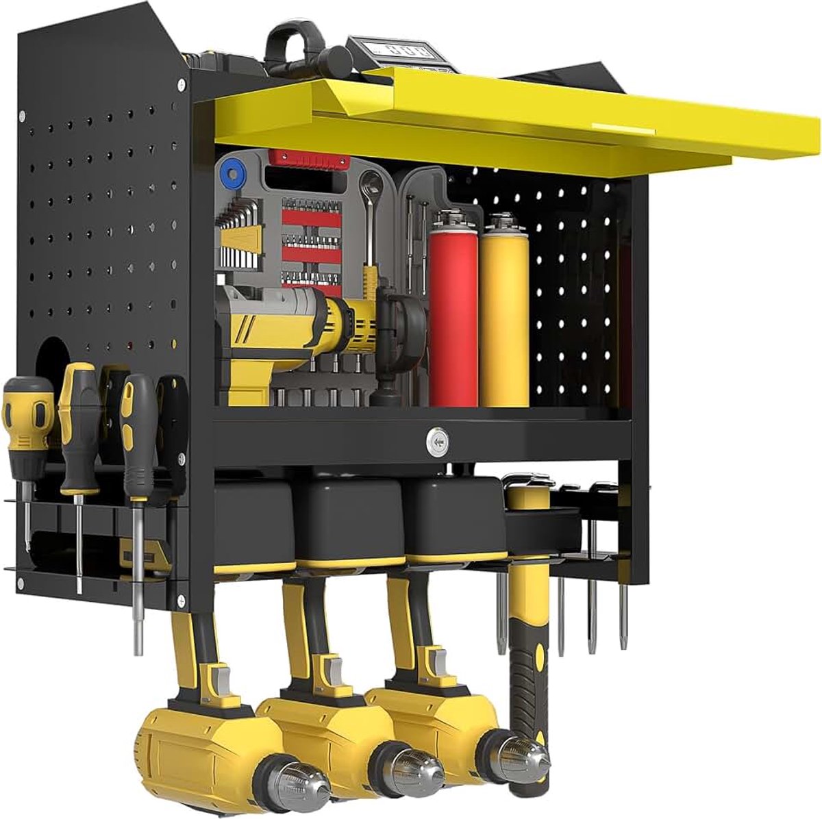 Gereedschapsrek, gereedschapshouder, gereedschapsopslag met zijdelingse schroevendraaierframe, elektrisch gereedschap, organizer, gereedschapshouder voor accu, slagboorschroevendraaier,
