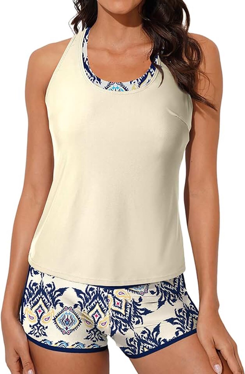 3-delig tankini-badpak voor dames, atletische badpakken, bescheiden tanktop met sportbeha