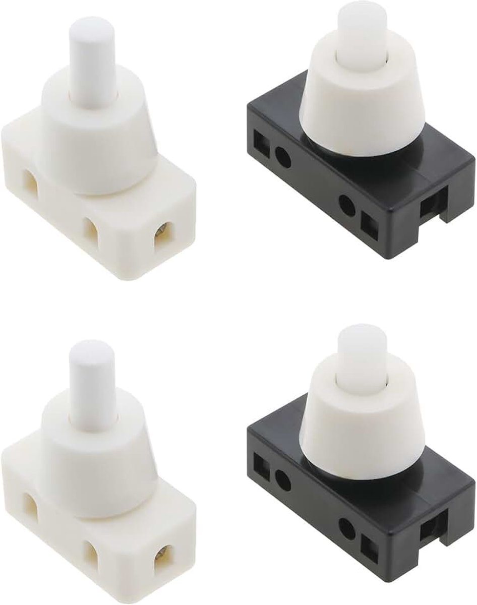 4pcs 250V 10A Miniature Push Button Switch, Push Button Switch,Push Button ON/Off Control for Desk Lamp/Light/Bulb Switch (2 White +2 Black)