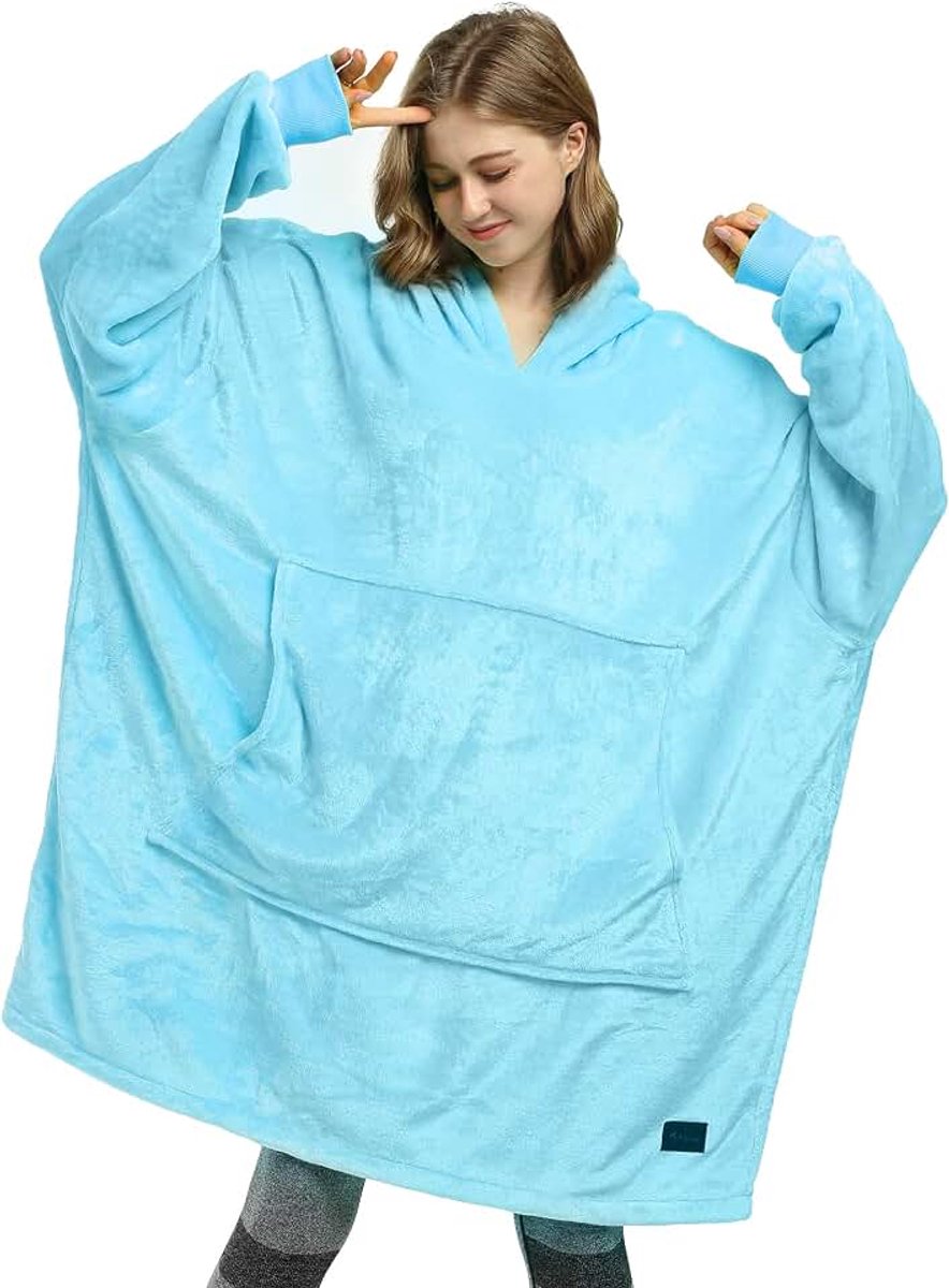 Classy Oversized fleece hoodie-deken, warme grote capuchondeken, draagbare deken om aan te trekken, wollige capuchondeken met mouwen en capuchon, als cadeau-idee voor dames en heren