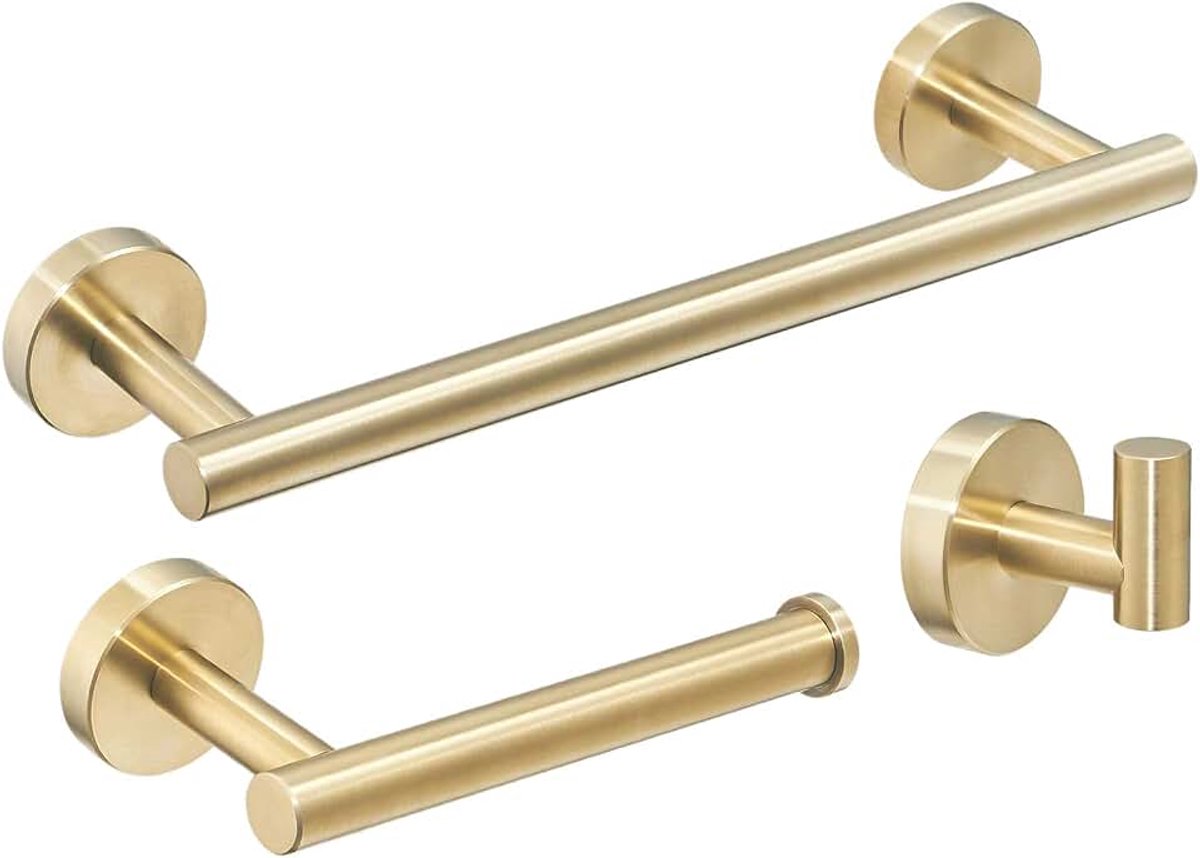 Toiletpapierhouder, handdoekhaak, wandhanddoekhouder/handdoekstang voor badkamer, geborsteld goud, 304 roestvrij staal, 3-in-1 wc-papierhouder, toiletpapierhouder, badhanddoekhouder