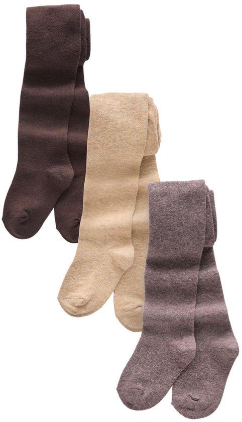 Een set van drie meisjesmaillots in de kleuren bruin, lichtbruin en donkerbruin.
