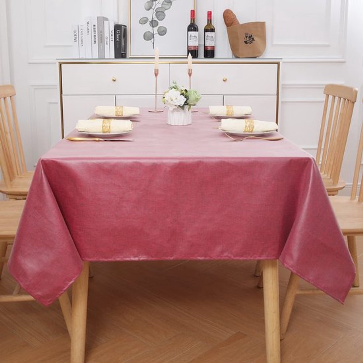 Linnenlook Tafelkleed Kerst Wasbaar Lotus Effect Vierkant 140 x 140 cm Tafelkleed Linnen Tafelkleed Waterafstotend Tafelkleed Tafellinnen Vlekbescherming, Wijnrood