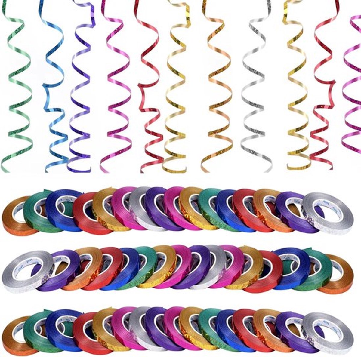 48 stuks feestdecoratie - premium luchtslangen - 480 m slingers verjaardag - 8 kleuren - 10 m x 5 mm ringband - geschenklintset - kinderfeest - luchtslangen voor verjaardag - carnaval - themafeest