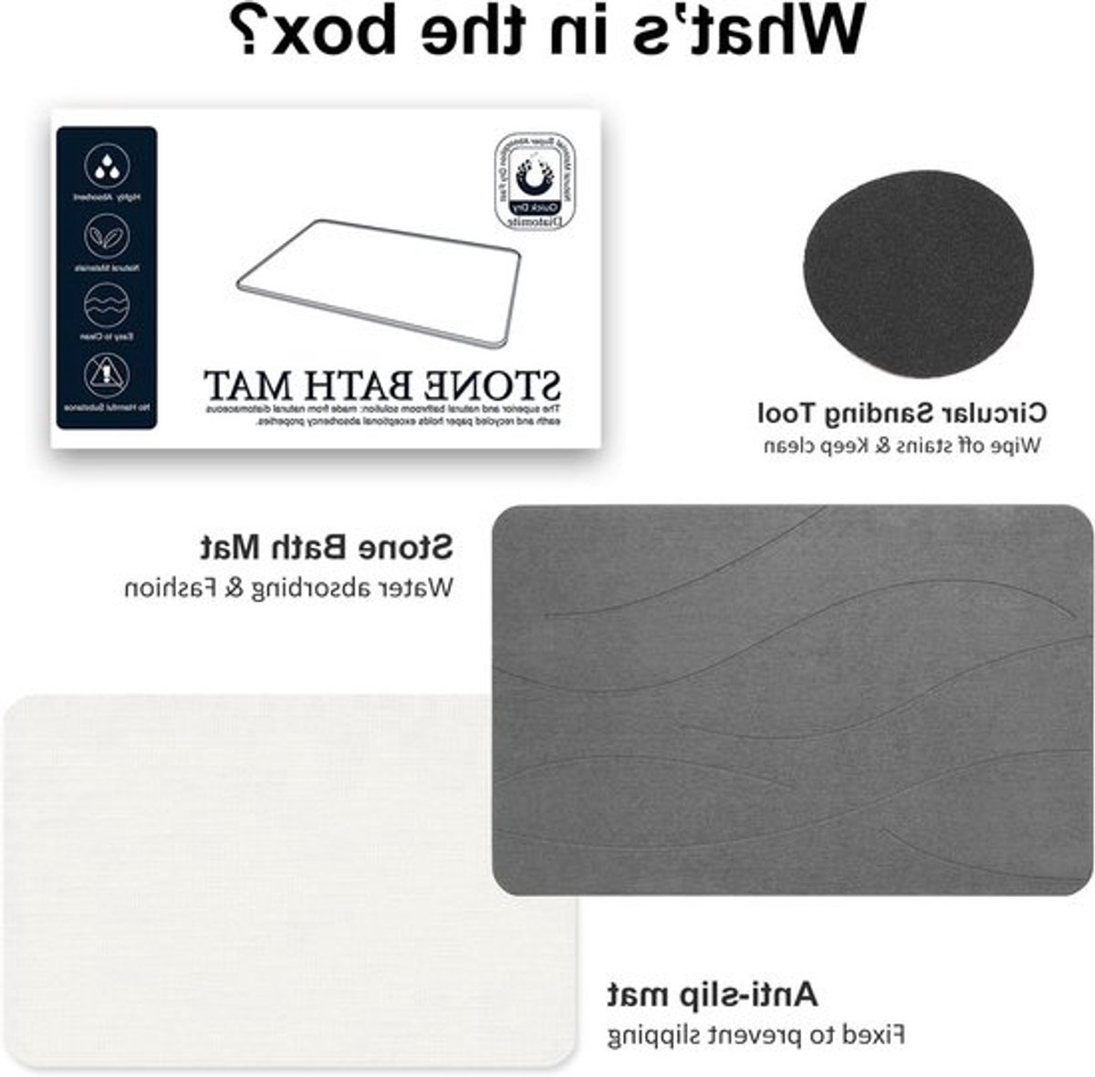 Diatomiet Badmat - Sneldrogende Natuurlijke Steenmat, Waterabsorberende Badkamer- en Keukenmat, Makkelijk Schoon te Maken (Ripple Grey, 60 X 38cm)