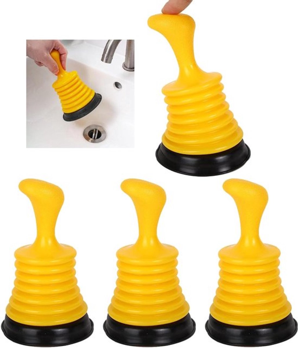 4 stuks kleine ontstopper zuigklokken 18 cm voor keuken badkamer toilet riolering - geel