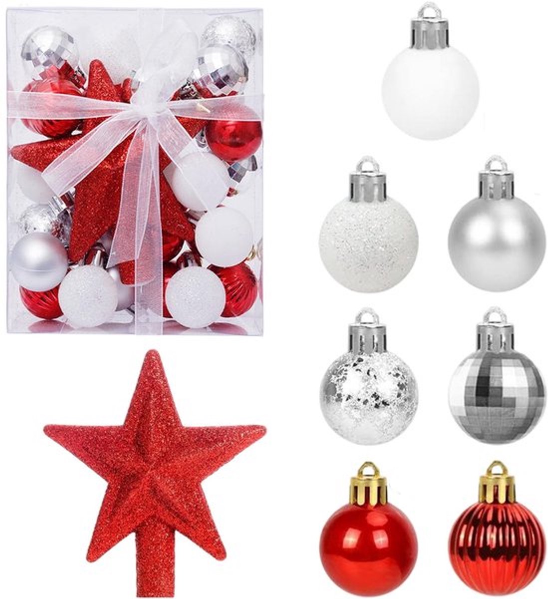 Kerstballen 30 Stuks - Kerstboomversiering - Kunststof - Hanger - Boomtopster - Diameter 3 cm - Kerstversiering