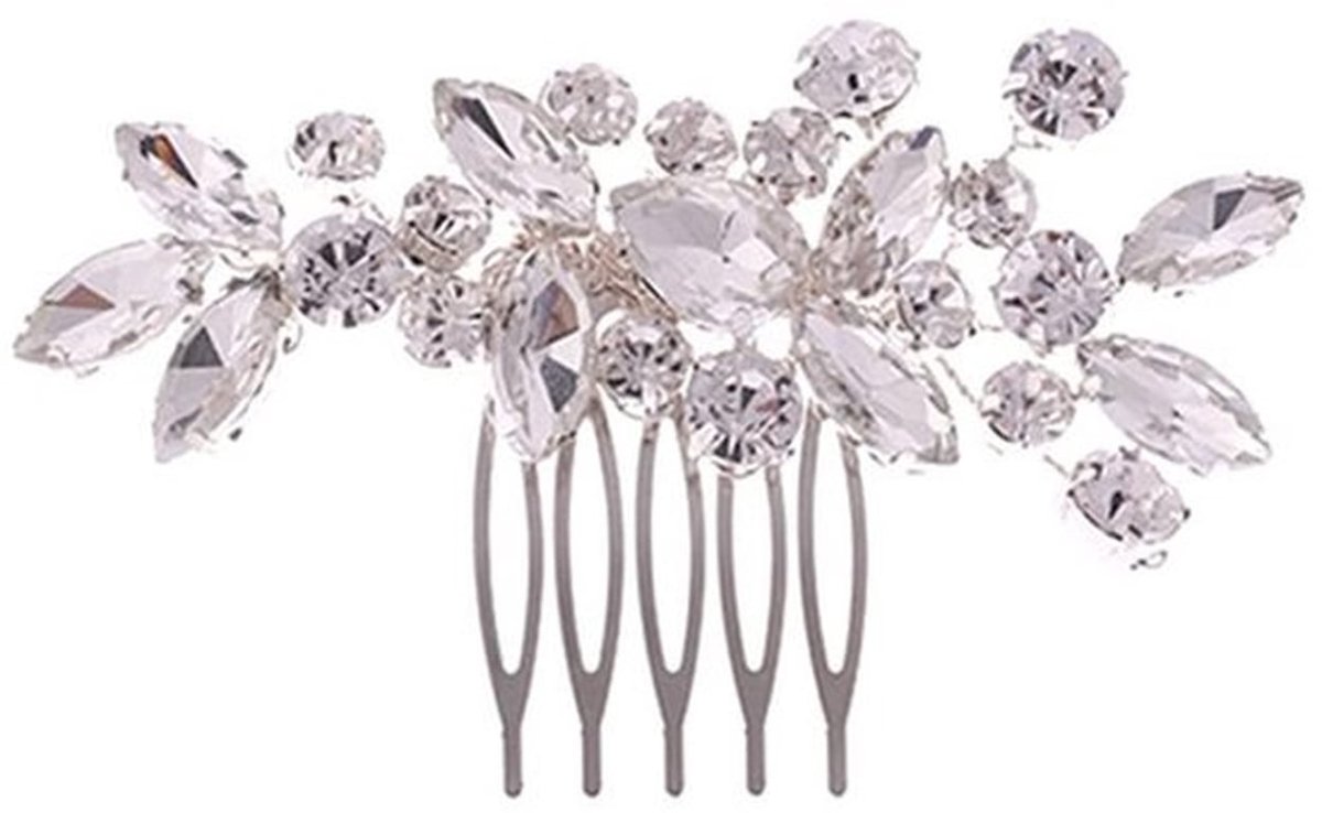 Haarkam Bruid - Haarsieraad - Haarstukjes - Zilver - Opsteekkammetjes - Kristal Decoratie - 15 Centimeter