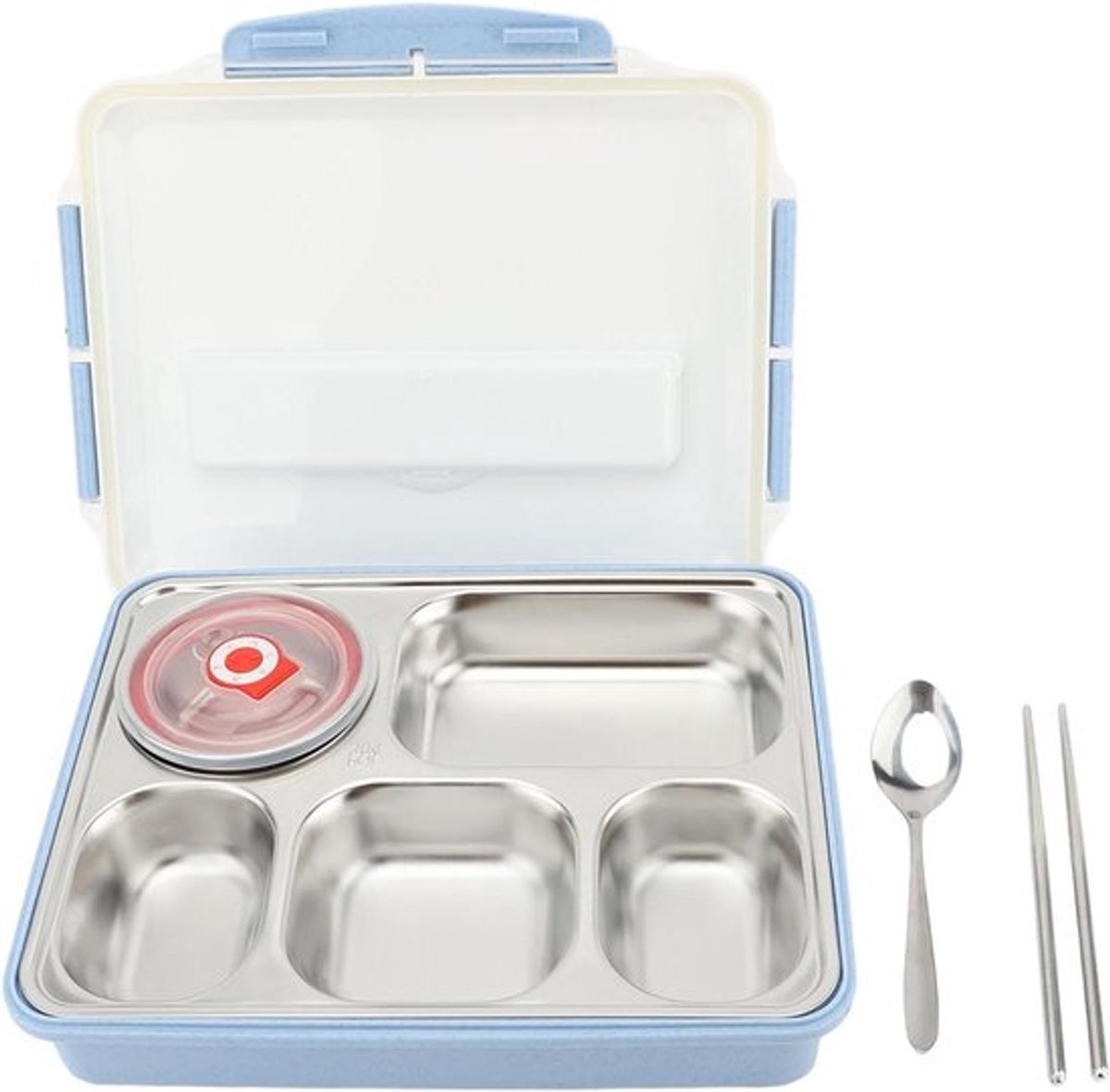 - Geïsoleerde Lunchbox - Roestvrijstaal - Lekvrij - Draagbaar - Thermisch - Voedselcontainer - Soepkom - Eetstokjes - Opslagcontainer - Afdichtingsprestaties - Geschikt voor Diverse Gelegenheden - Zilverkleurig - 5 Compartimenten