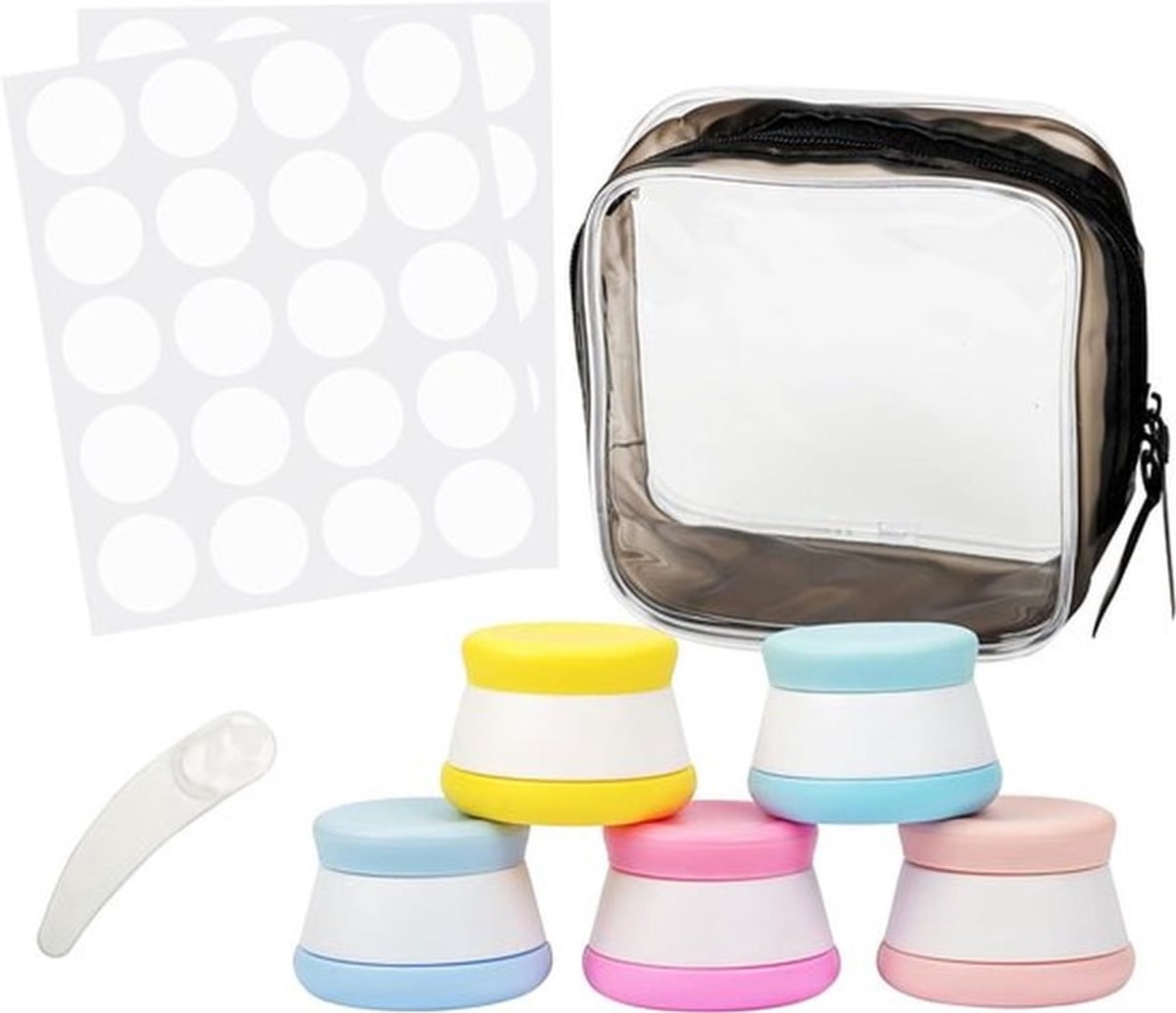 Cosmetica Reiscontainers - Siliconen - Lekvrij - 20 ml - Opslag Zak - BPA Vrij - Tsa Bevestigde Potten - Make-up Toiletspullen - Lotion Crème - 5 Pak - Geschikt voor Reizen.