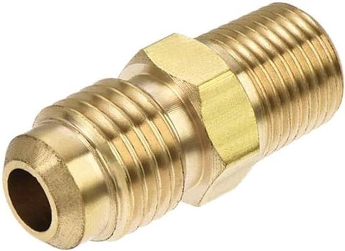 Messing Pijpfitting - Slangverbinding - 1/4 SAE Flare - 1/8 NPT Mannelijke Draad - Buisadapter - Airconditioning Koeling - Geschikt voor Metaal.