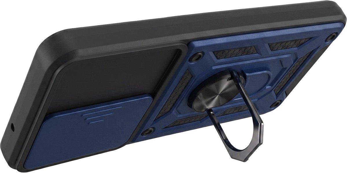 Mayaxess, Hoesje geschikt voor Galaxy S23 met Schuifbare Camerabescherming en Magnetische Ring, Nachtblauw