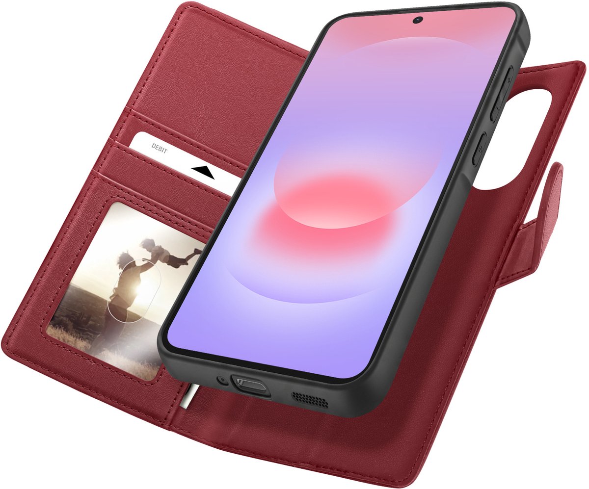 Mayaxess, Portemonnee Hoesje Geschikt voor Samsung Galaxy A37 Anti-RFID Afneembare Case, Rood