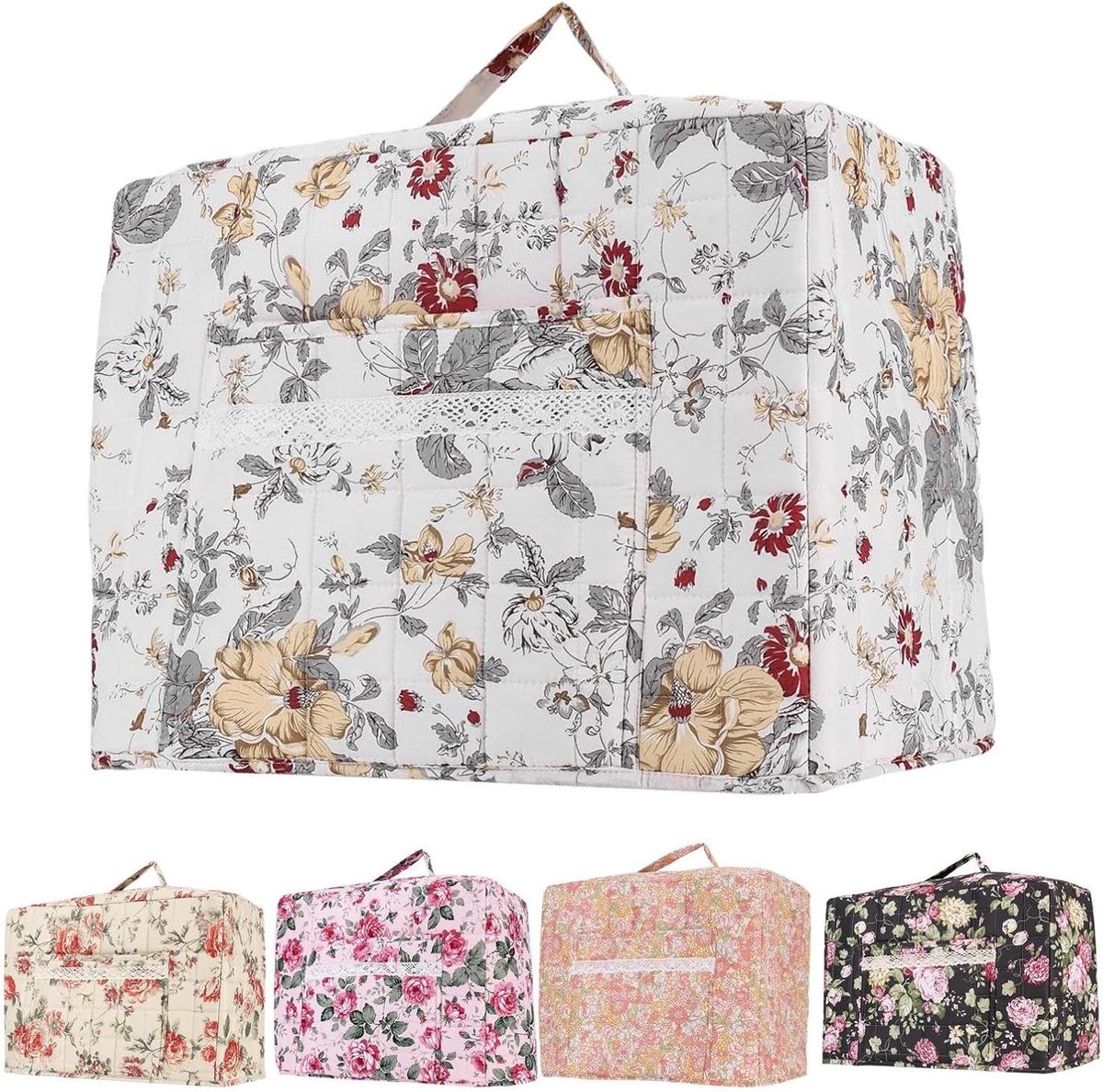 Naaimachinehoes - Beschermhoes - Naaiwerk Organiseren - Gewatteerd Polyester - 43x24x35cm - Bloemenpatroon