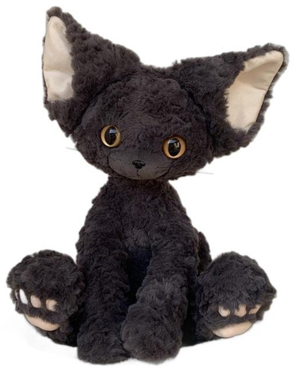 Casalora Pluche Knuffel – Duitse Krullende Kat Pop – 40cm – Schattige Duitse Krullende Kat Knuffel – Zacht Troostend Speelgoed – Cadeau voor Kinderen Ter Ontspanning en Verzachting van Emoties – Grafietkleur