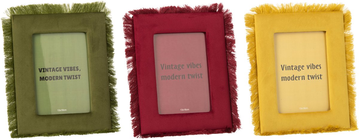 J-Line Fotolijst met franjes - MDF - multikleur - assortiment van 3