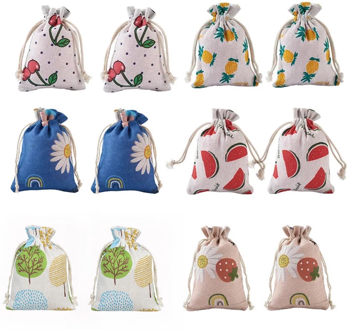 12 stuks natuurlijke cadeauzakjes, jute zakjes, jute zakjes (6 type zakjes-B)