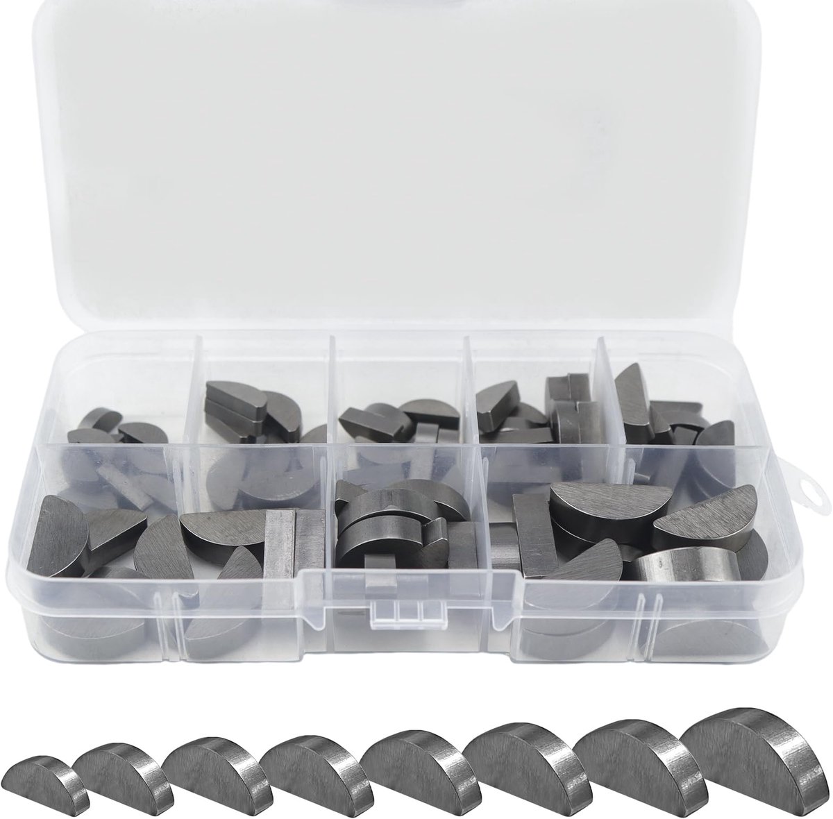 assortiment schijfveer, halve maan, meeneemwig, sluitringen, set 3-4-5-6 mm, 80 stuks, voor vliegwiel, riemschijven, krukassleutel