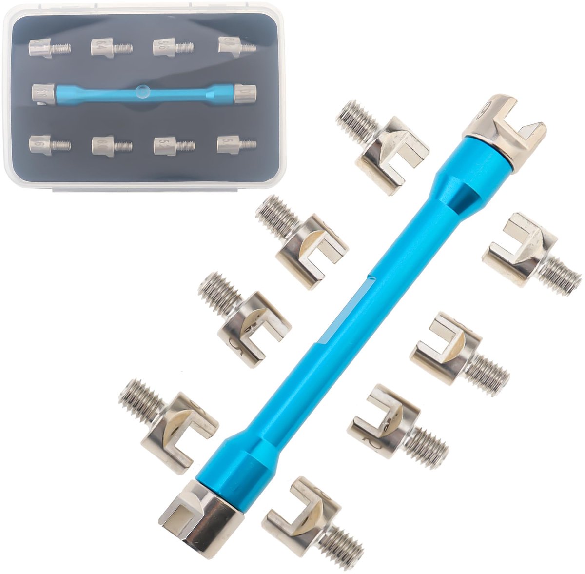 Spaaksleutelset, 5-6,8 mm, CNC-staal, voor de meeste motorfietsen, offroad-motorfietsen, scooters (blauw)