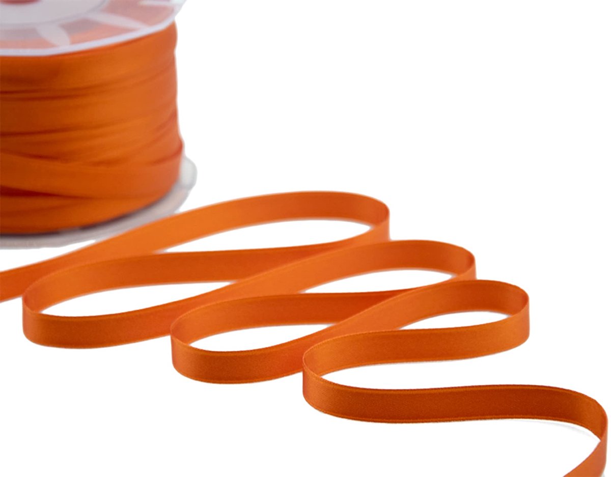 Dubbelzijdig satijnen lint, Italiaanse stof - oranje, 10 mm x 25 m