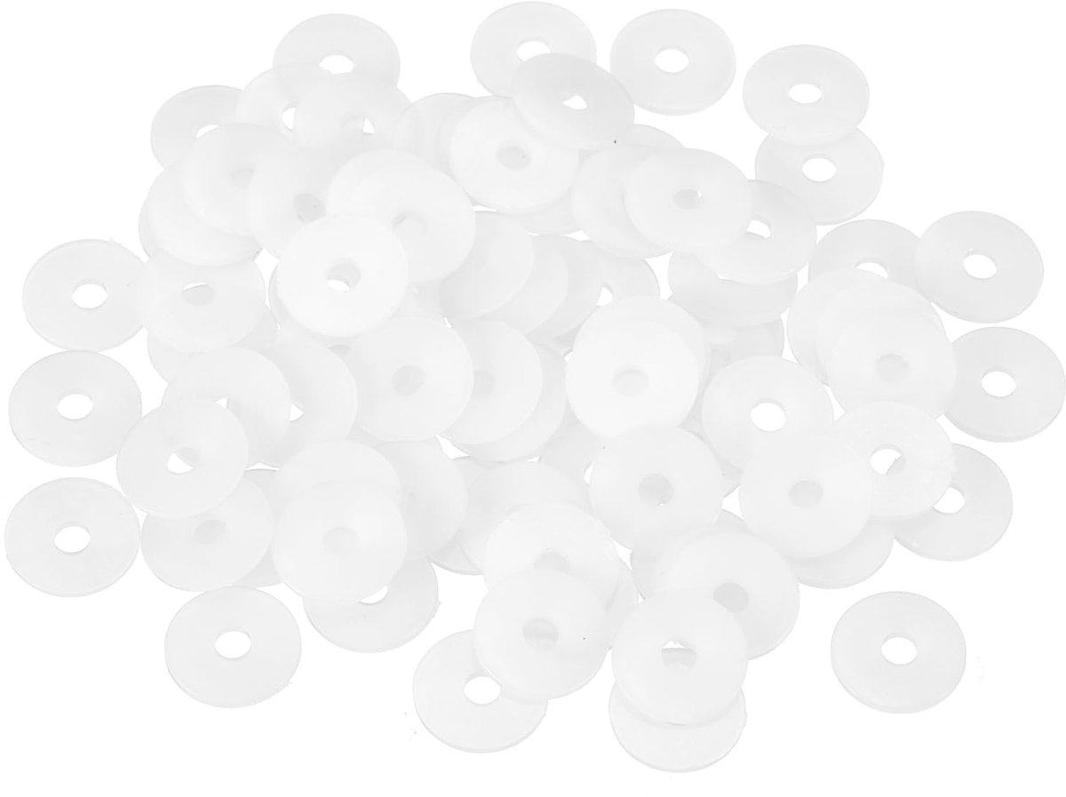 Set van 85 stuks kunststof onderlegringen M3x12x1mm, ronde platte afdichtingsringen van nylon, onderlegringenset voor schroeven, bouten, moeren, draadstaven, handgrepen, wit