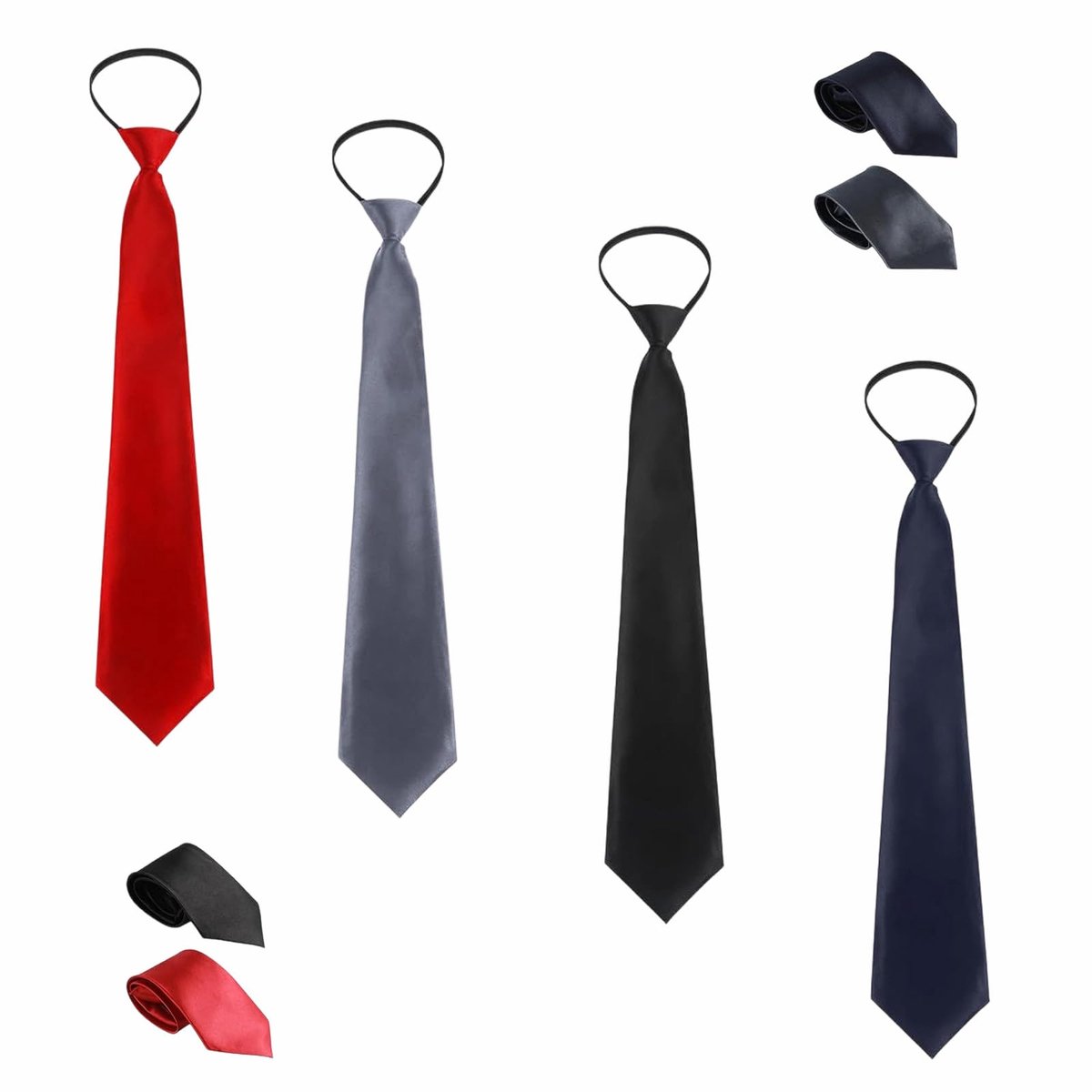 4 stuks stropdassen voor heren, smalle stropdas, zijde met elastiek, ritssluiting, verstelbaar, smal, elegant, voor op kantoor of op feestdagen